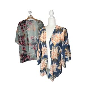 Kiminos Lot of 2 Floral Prints LG‎ Open Front Cover-Up Beach Transitional